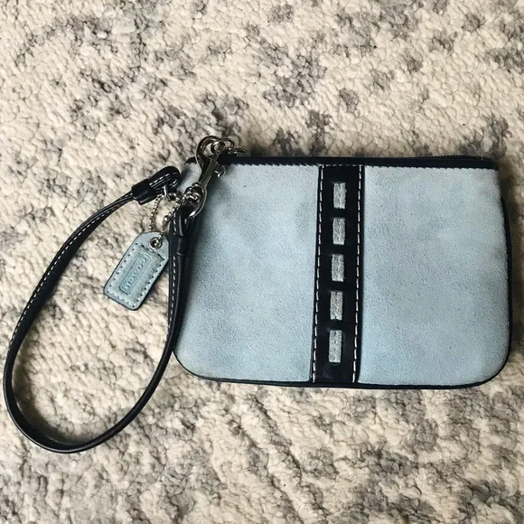 Coach Hampton Y2K ‘07 Baby Blue Suede/Leather Shoulder Purse And Wristlet F11208 - Picture 10 of 15